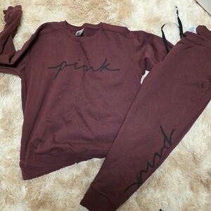 PINK Victoria's Secret Burgundy Sweatsuit (Joggers & Sweatshirt)